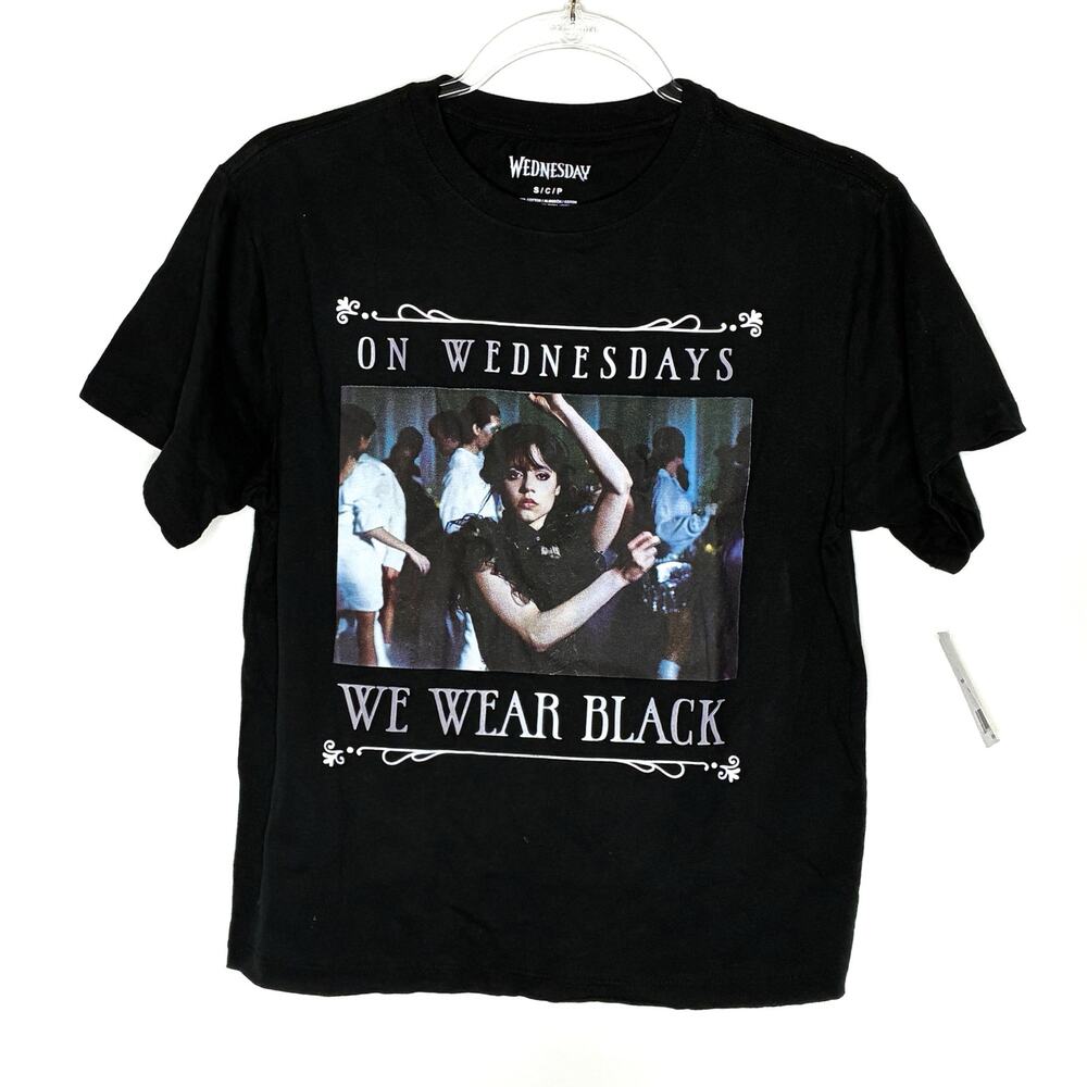 Wednesday Addams On Wednesdays We Wear Black Tee Short Sleeve NWT Womens Small